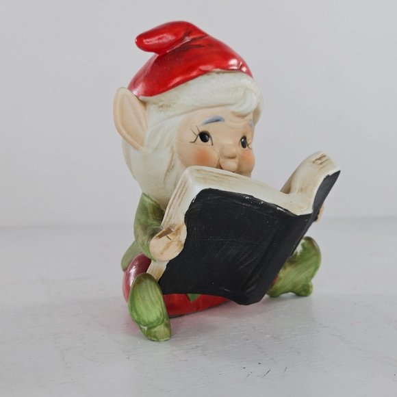 Vintage Homco Elf Reading A Book Figurine Ceramic 5406 Christmas Decor - Picture 2 of 8